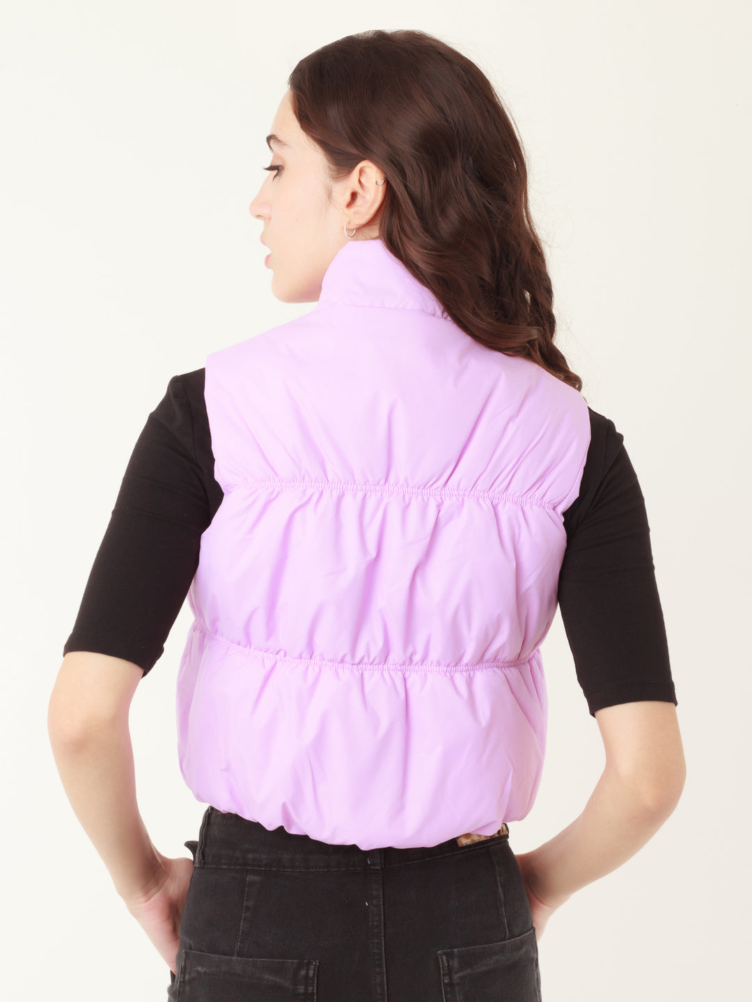 Purple Solid Quilted Jacket For Women
