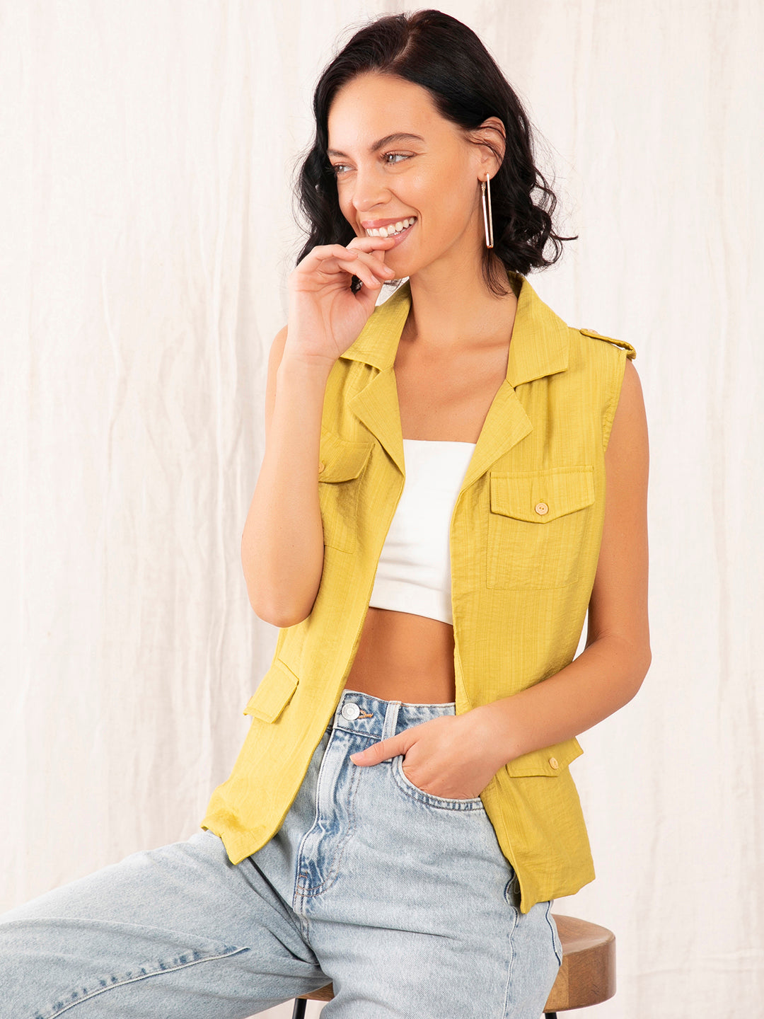 Yellow Solid Regular Jacket