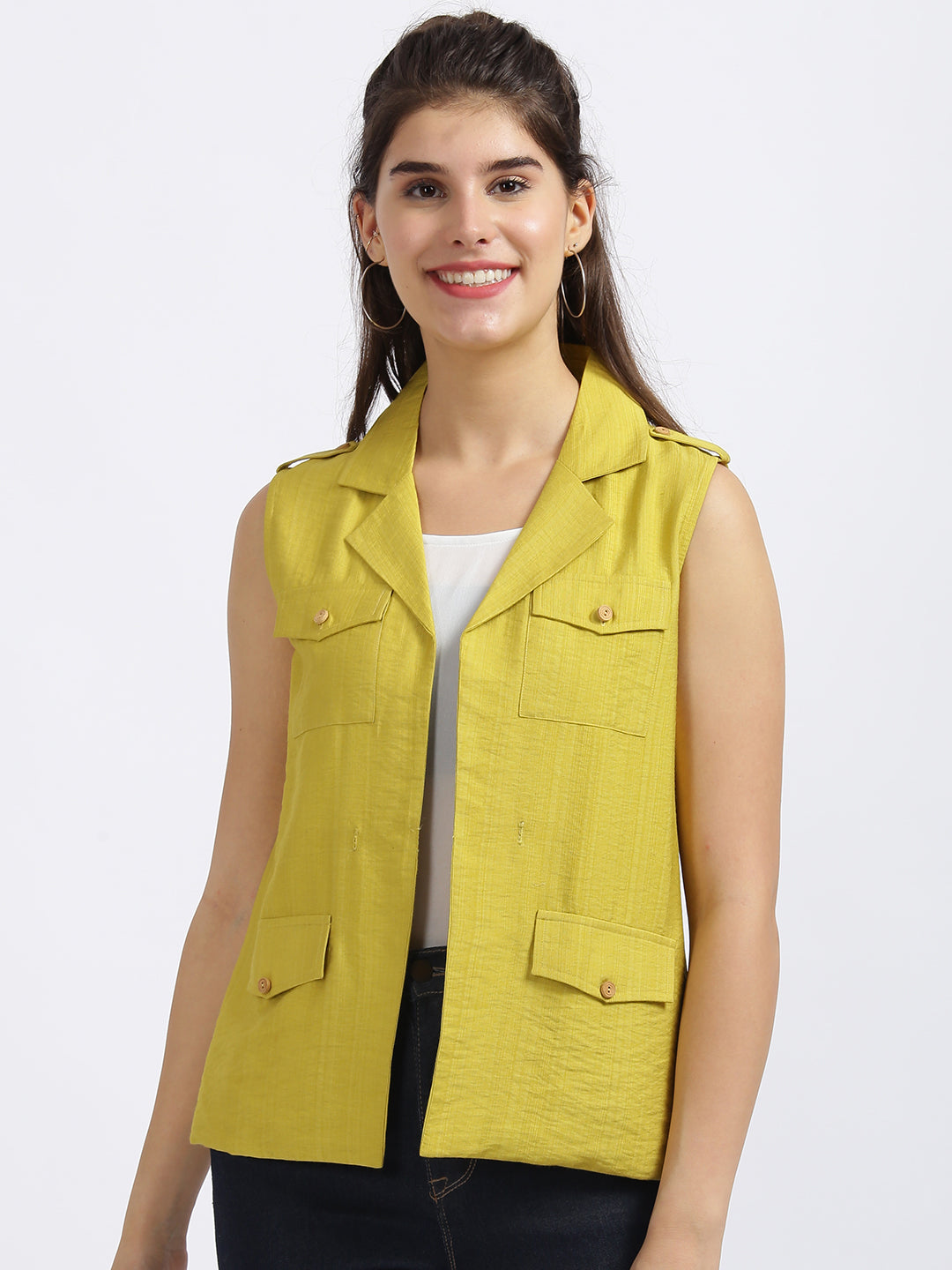 Yellow Solid Regular Jacket