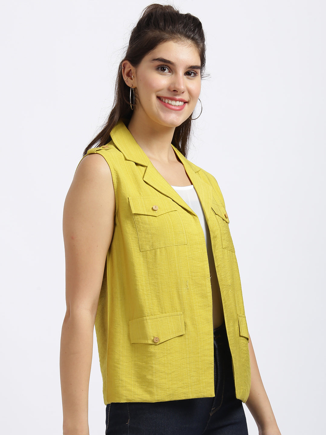 Yellow Solid Regular Jacket