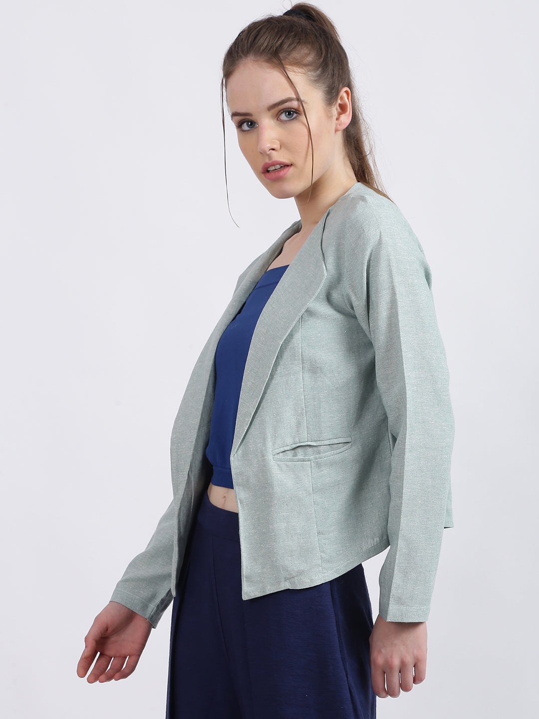 Green Solid Summer Jacket