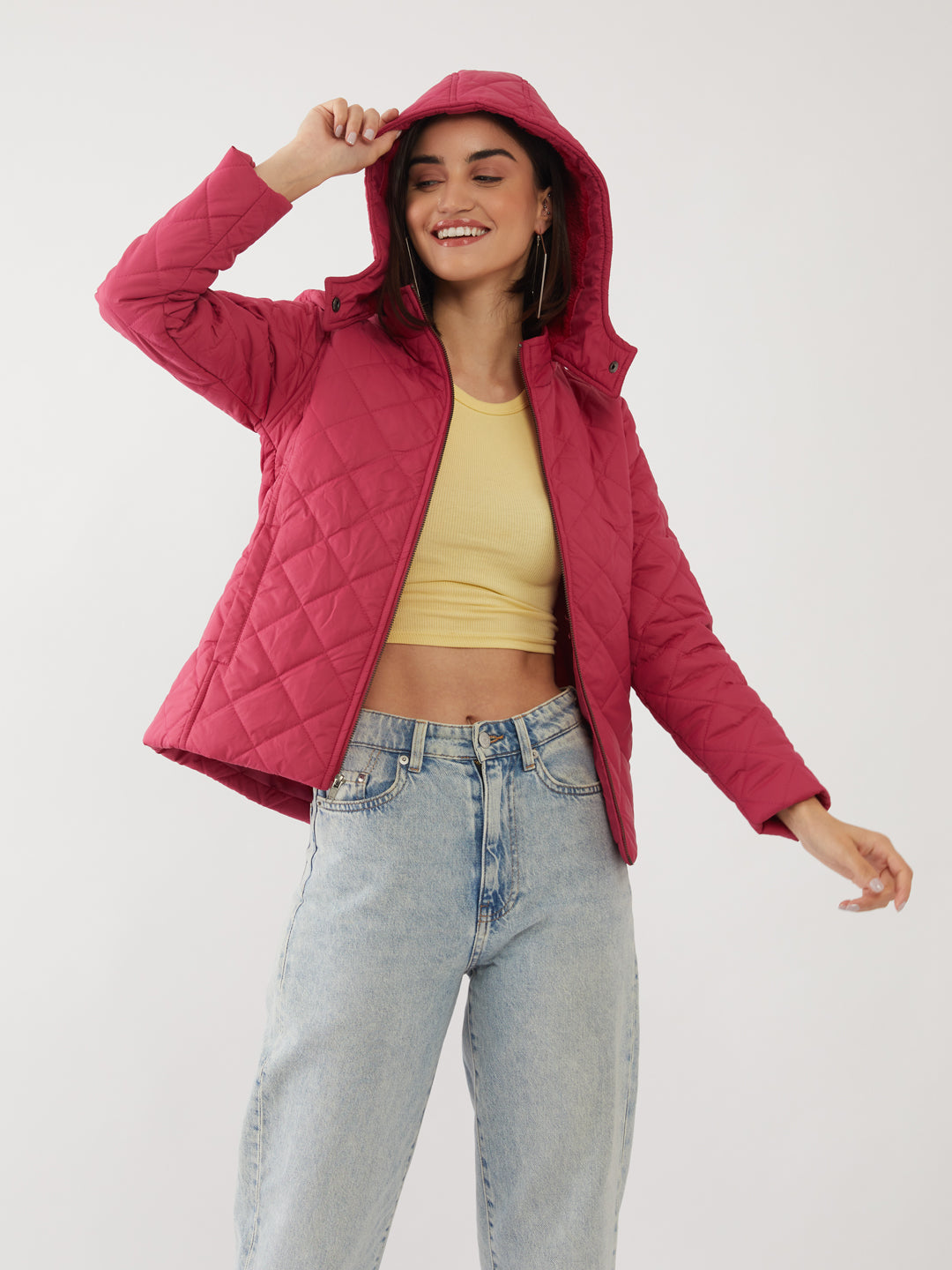 Red Solid Quilted Jacket