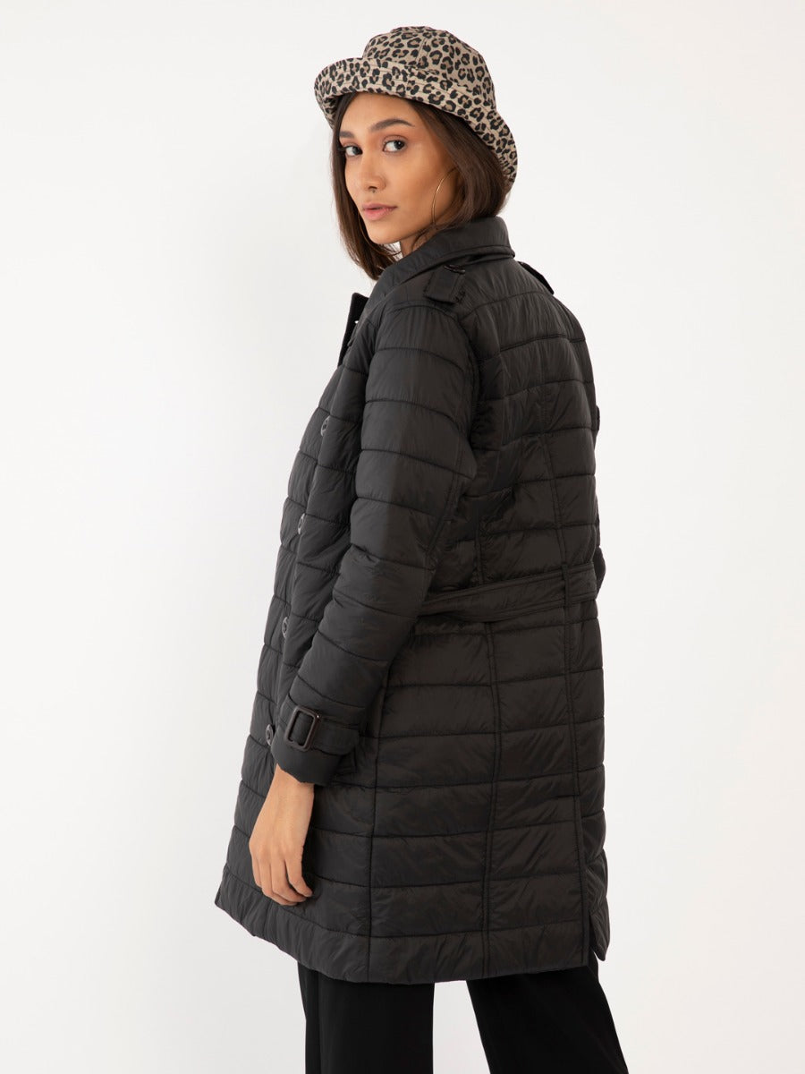 Black Solid Quilted Jacket