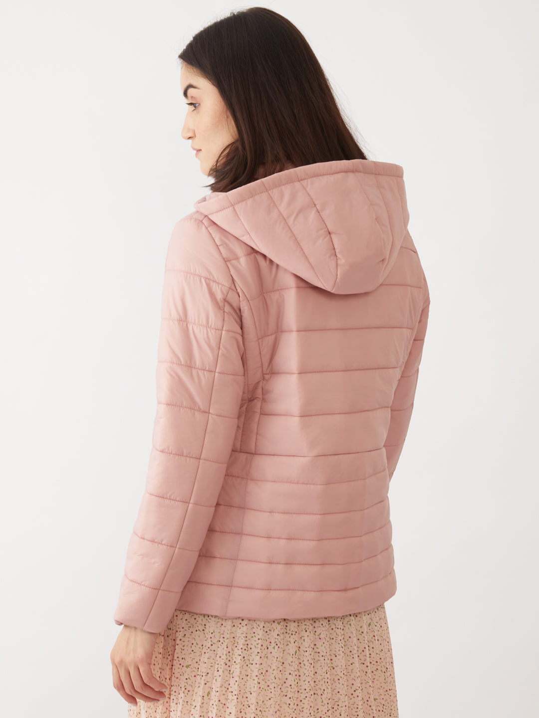 Pink Solid Quilted Jacket