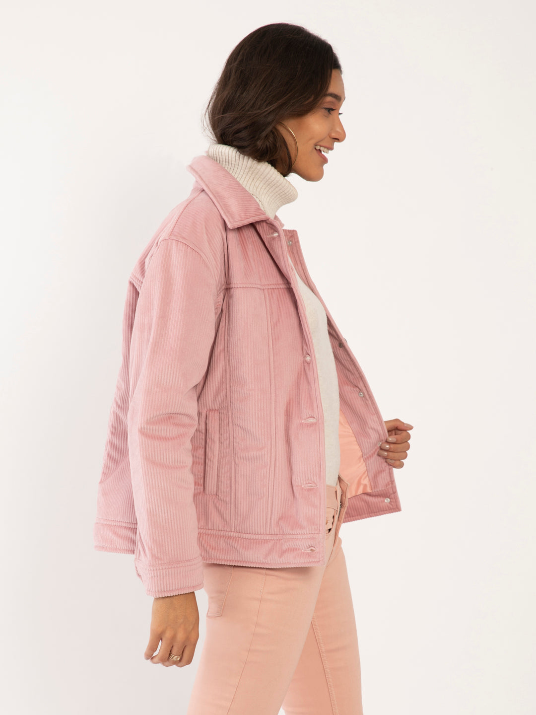 Pink Solid Jacket For Women