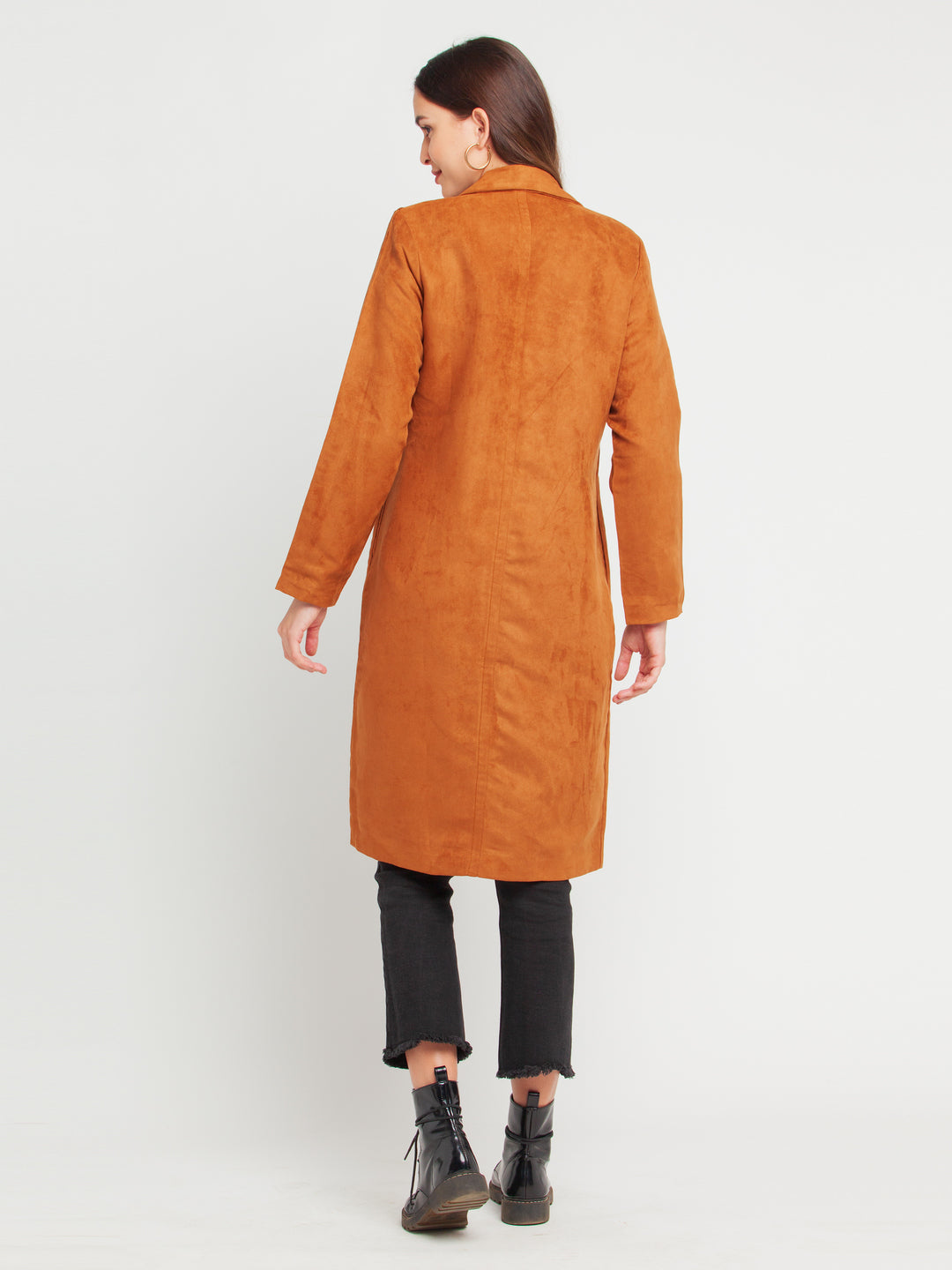 Tan Solid Trench Coat For Women