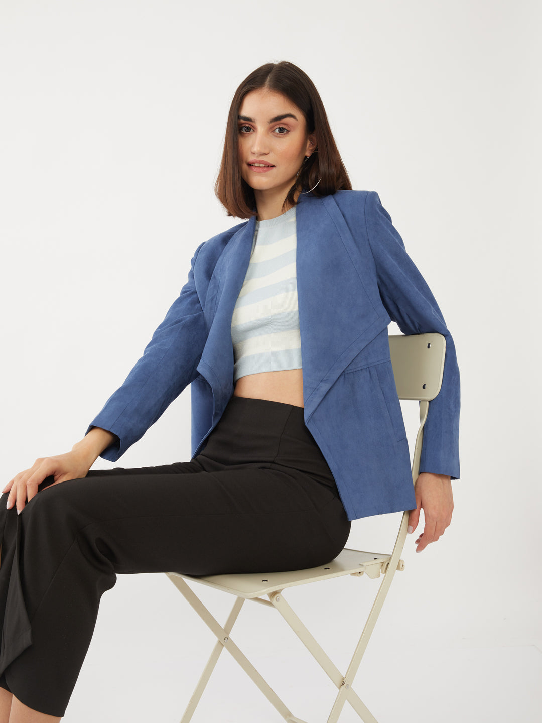 Blue Solid Regular Jacket