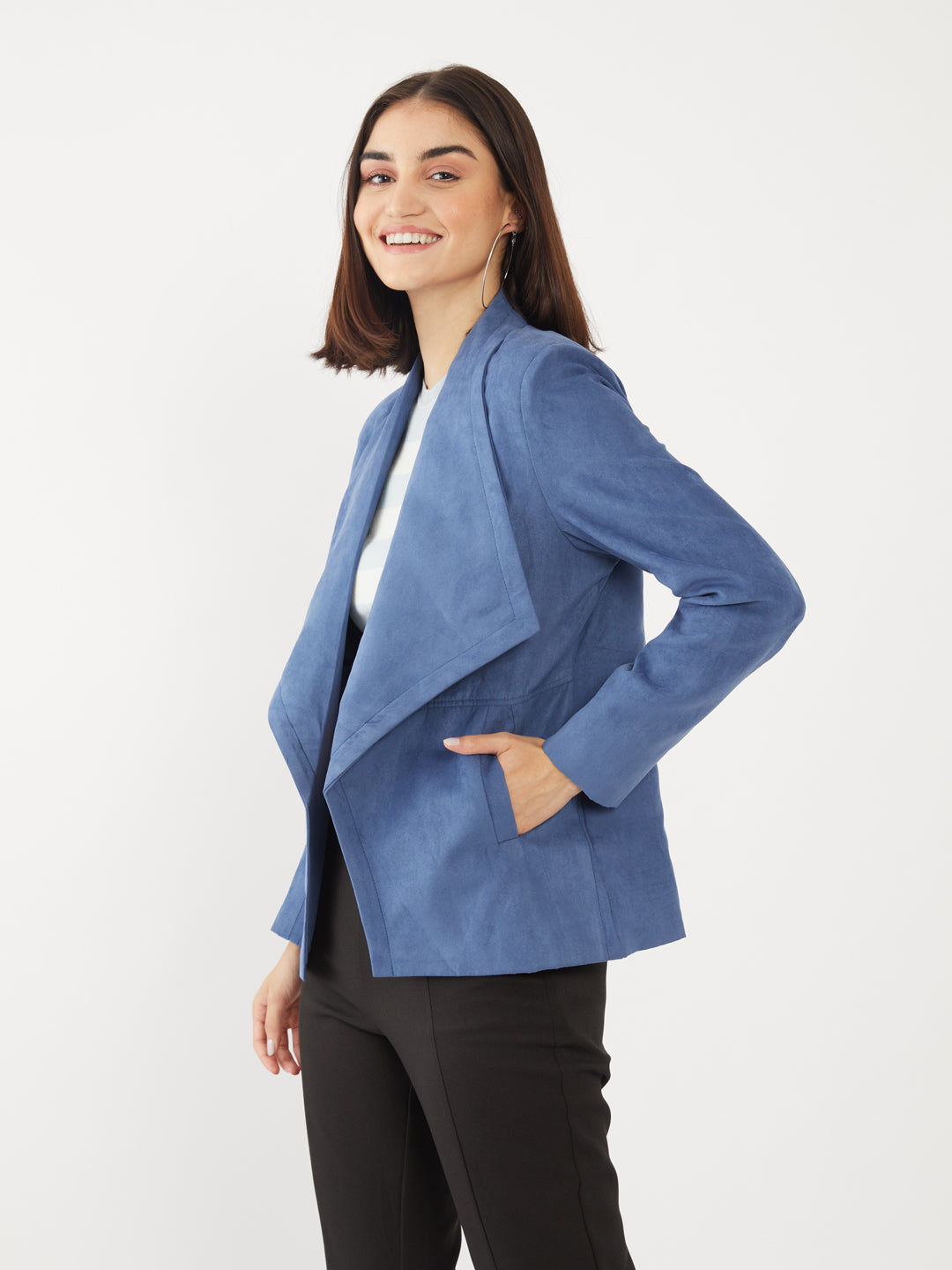 Blue Solid Regular Jacket