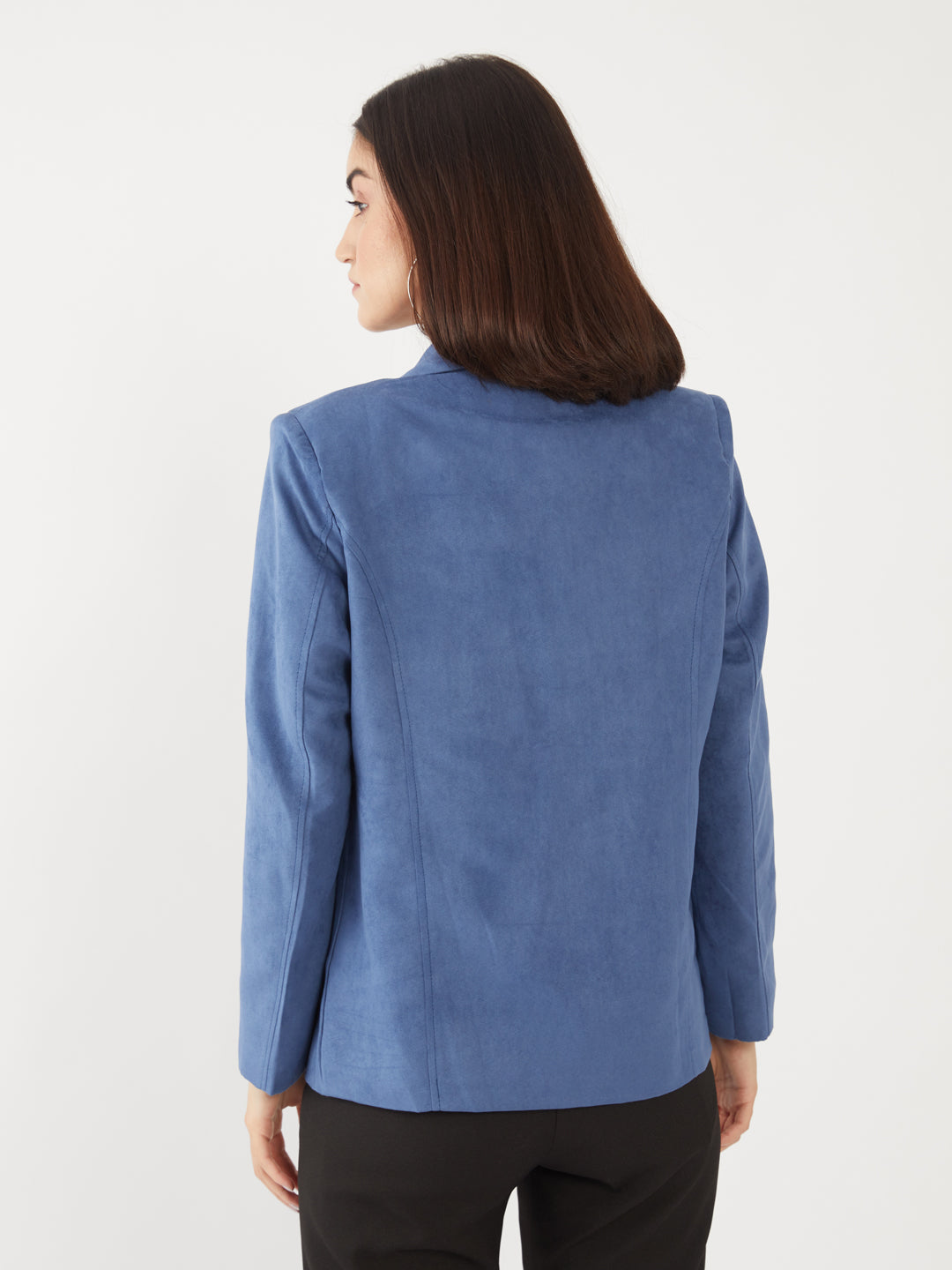 Blue Solid Regular Jacket For Women