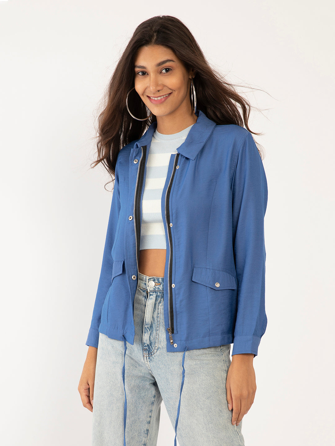 Blue Solid Regular Summer Jacket