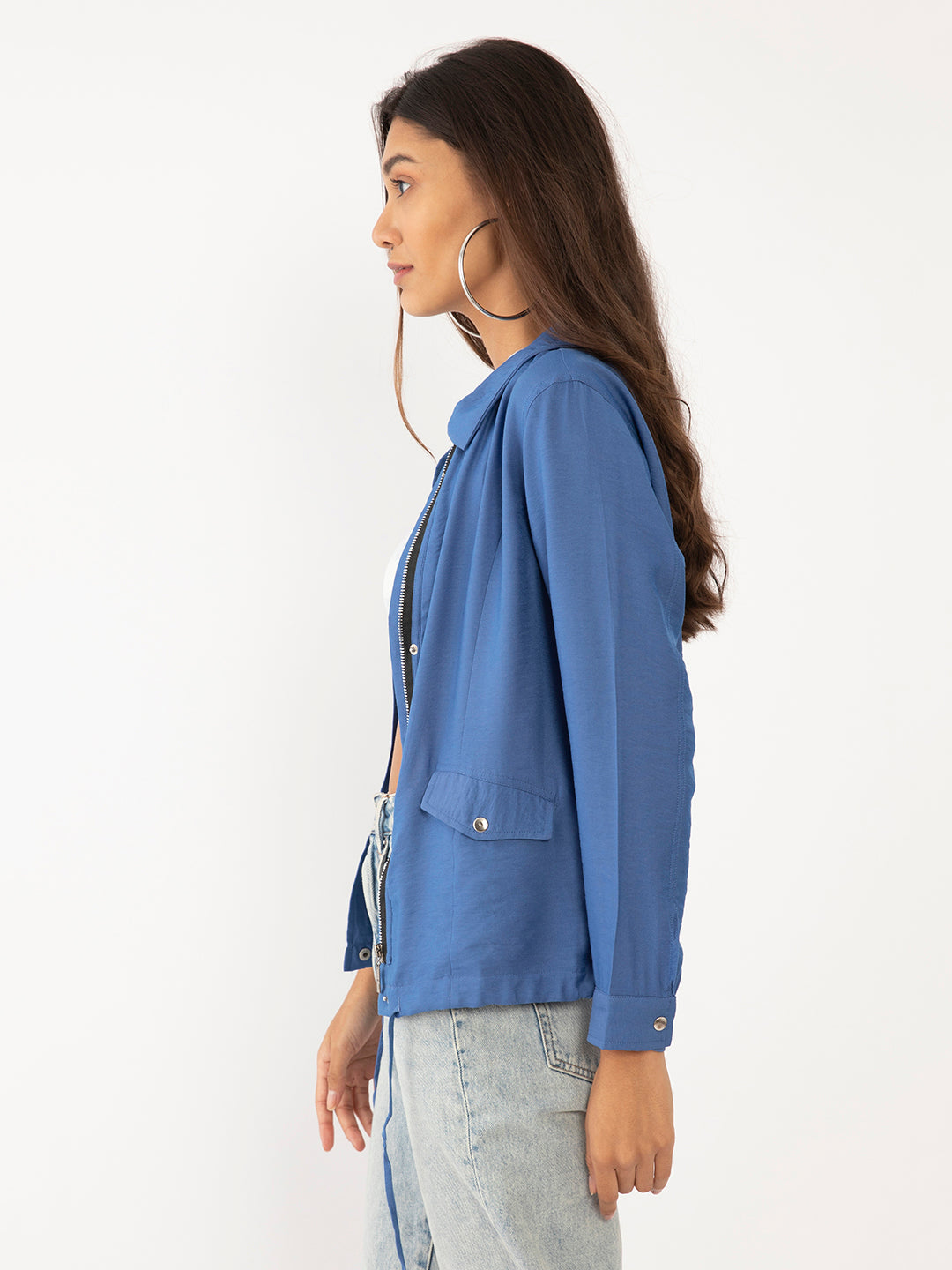 Blue Solid Regular Summer Jacket