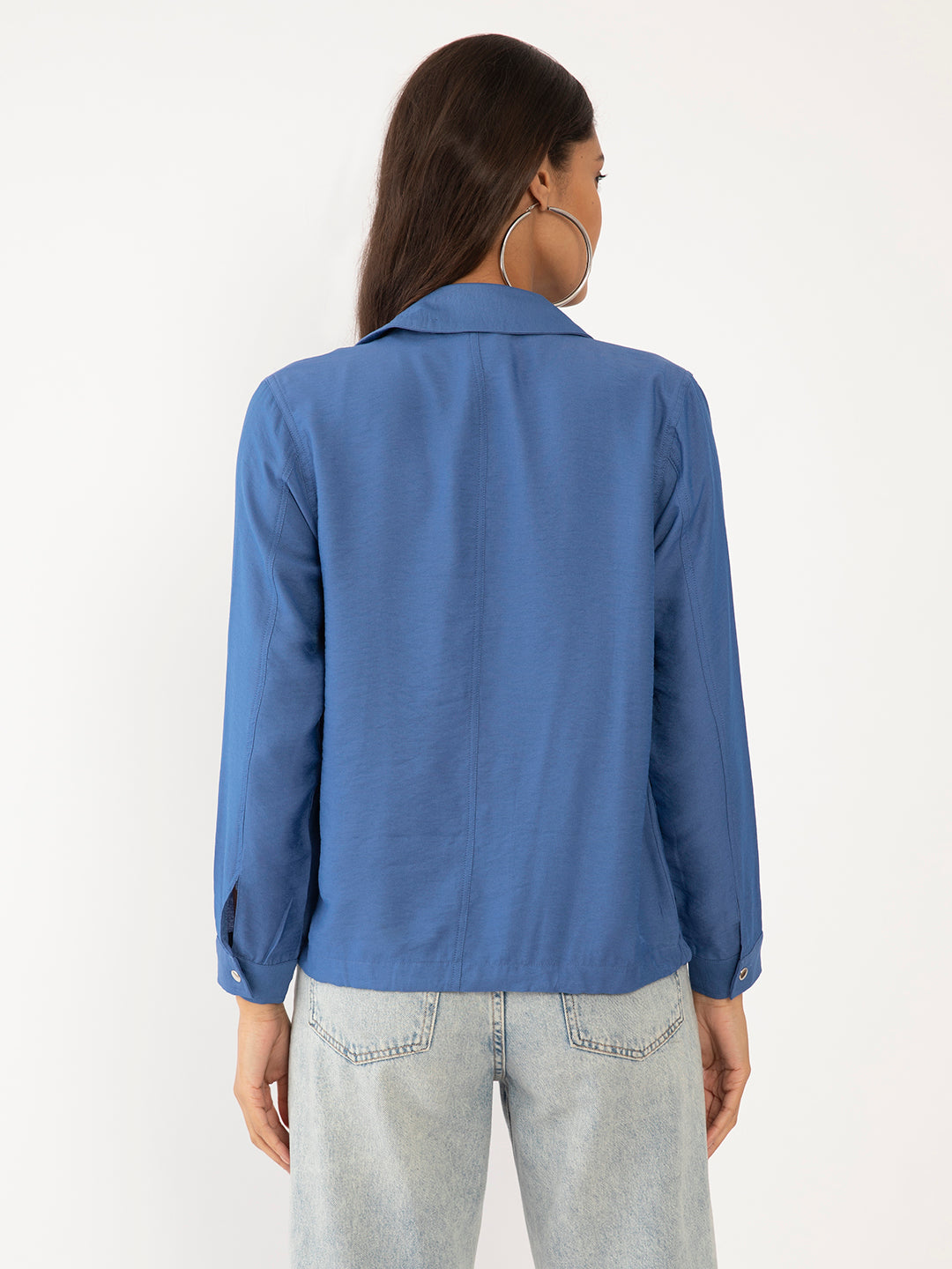 Blue Solid Regular Summer Jacket