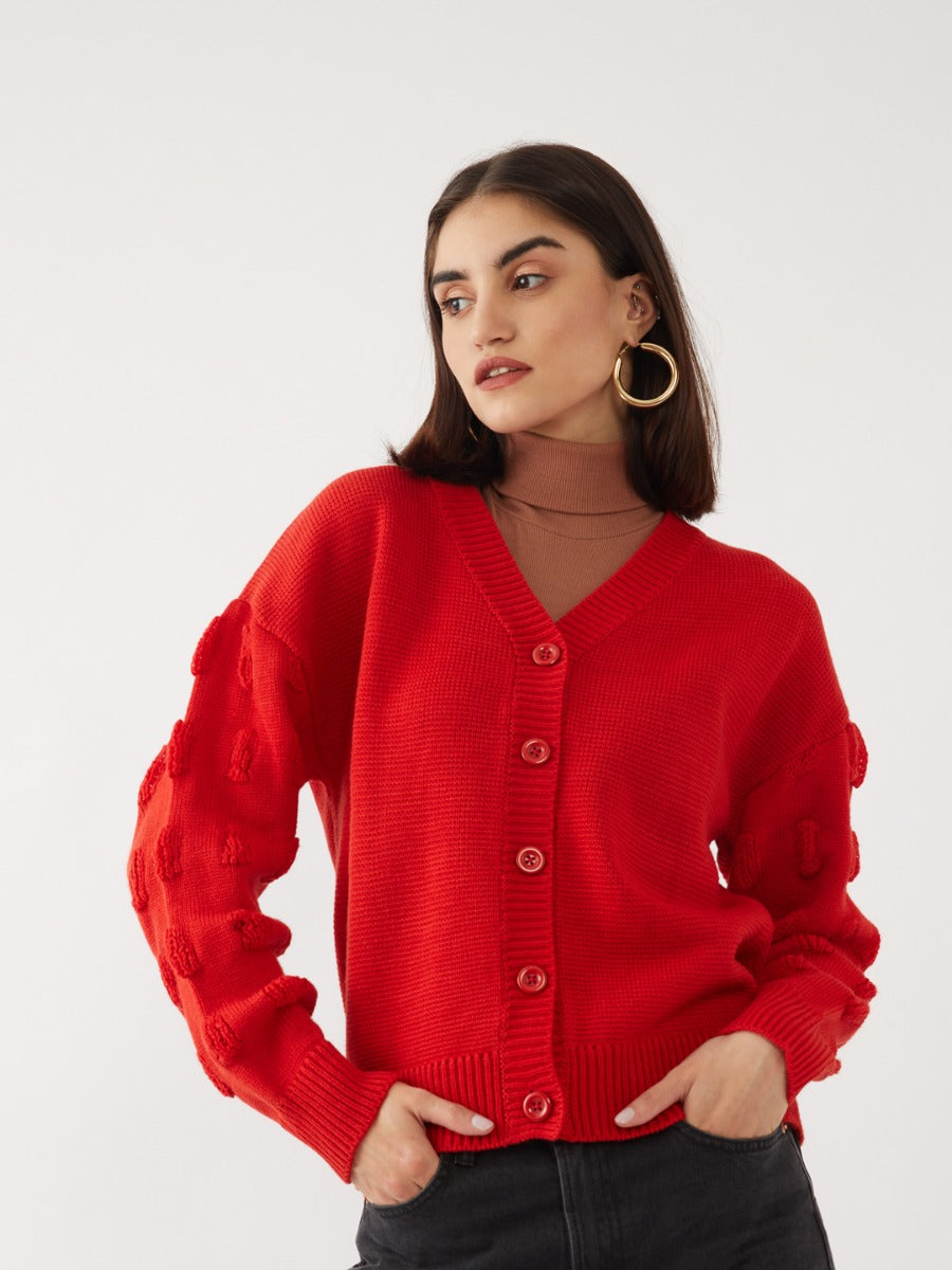 Red Solid Cardigan