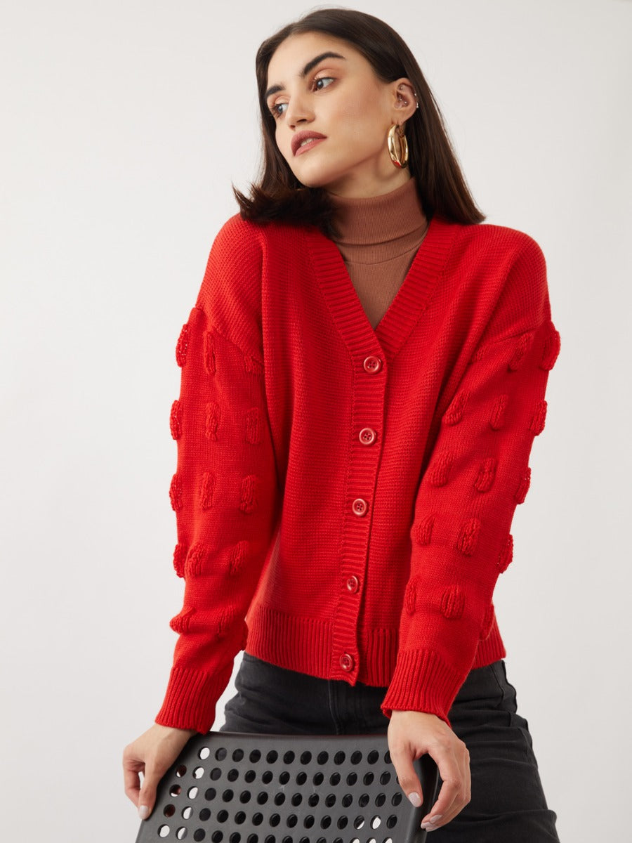 Red Solid Cardigan