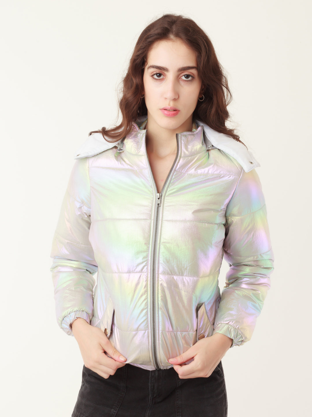 Silver Solid Hoodie Jacket