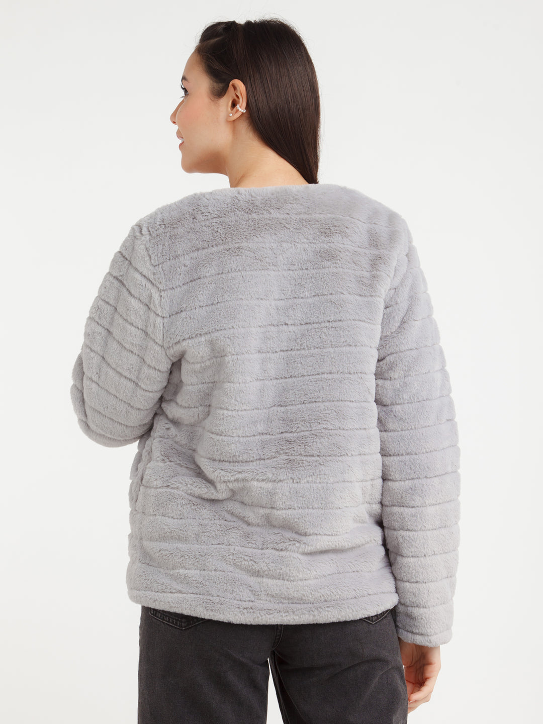 Grey Solid Jacket For Women