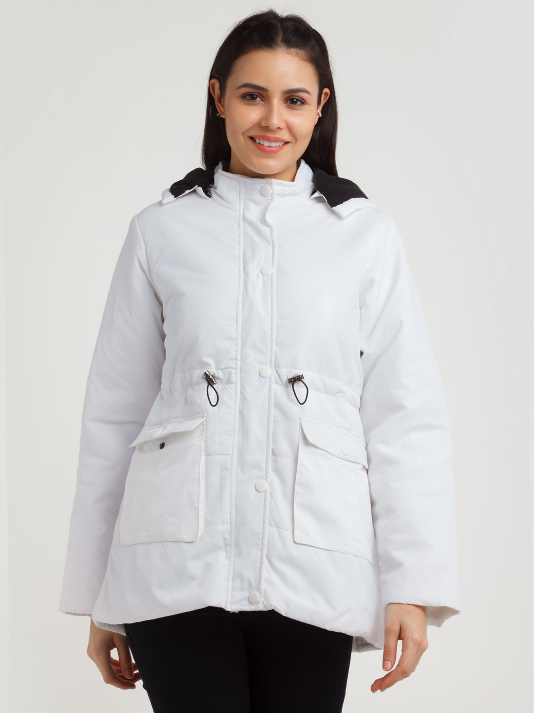 White Solid Jacket For Women