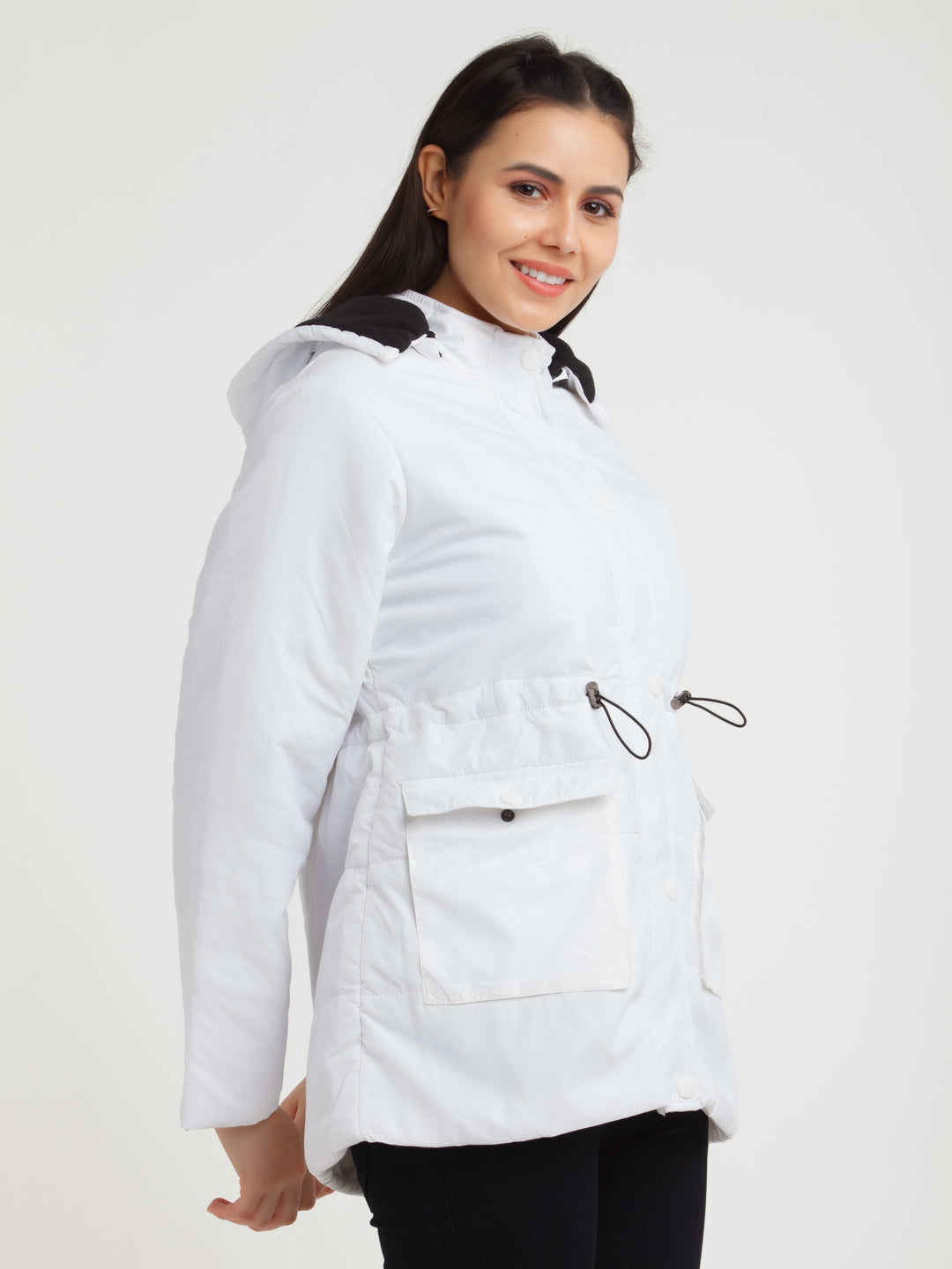 White Solid Jacket For Women