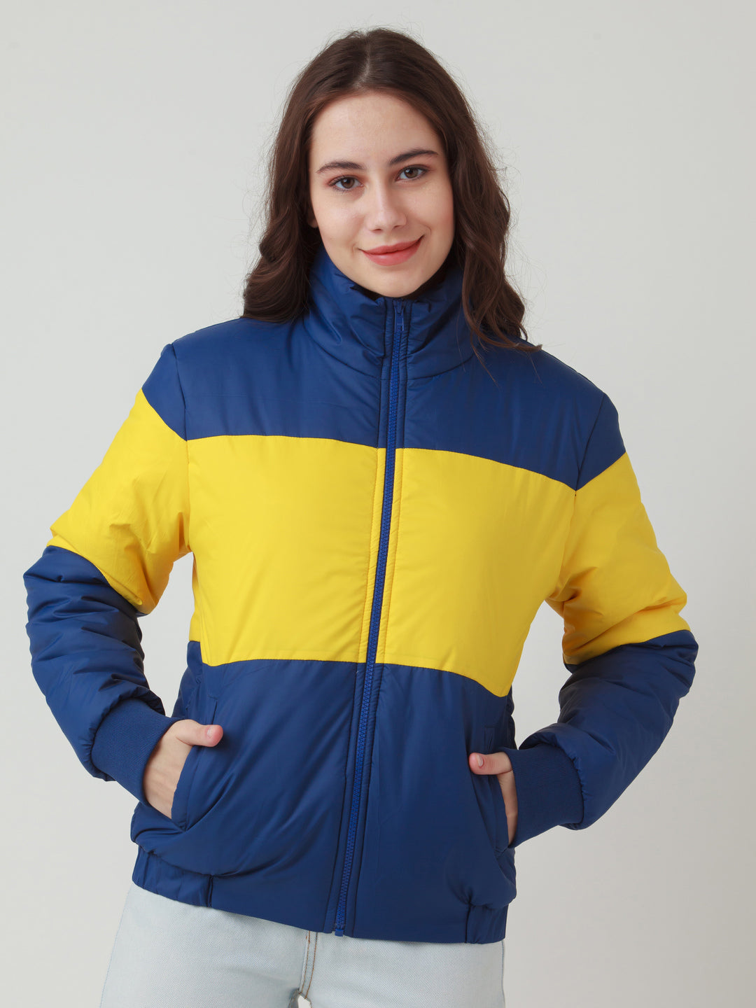 Multicolor Colourblocked Quilted Jacket For Women