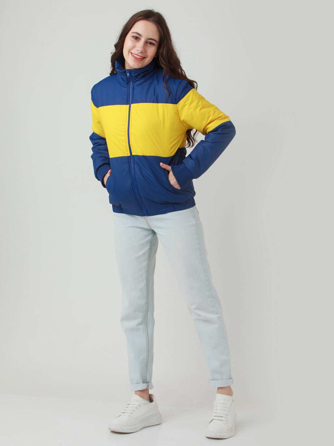 Multicolor Colourblocked Quilted Jacket For Women