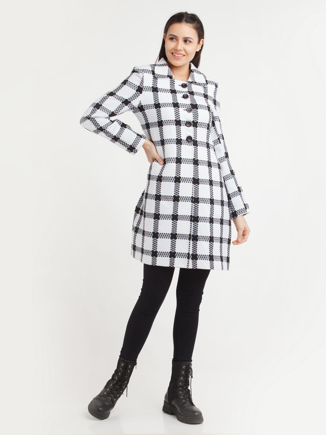White Checked Jacket For Women