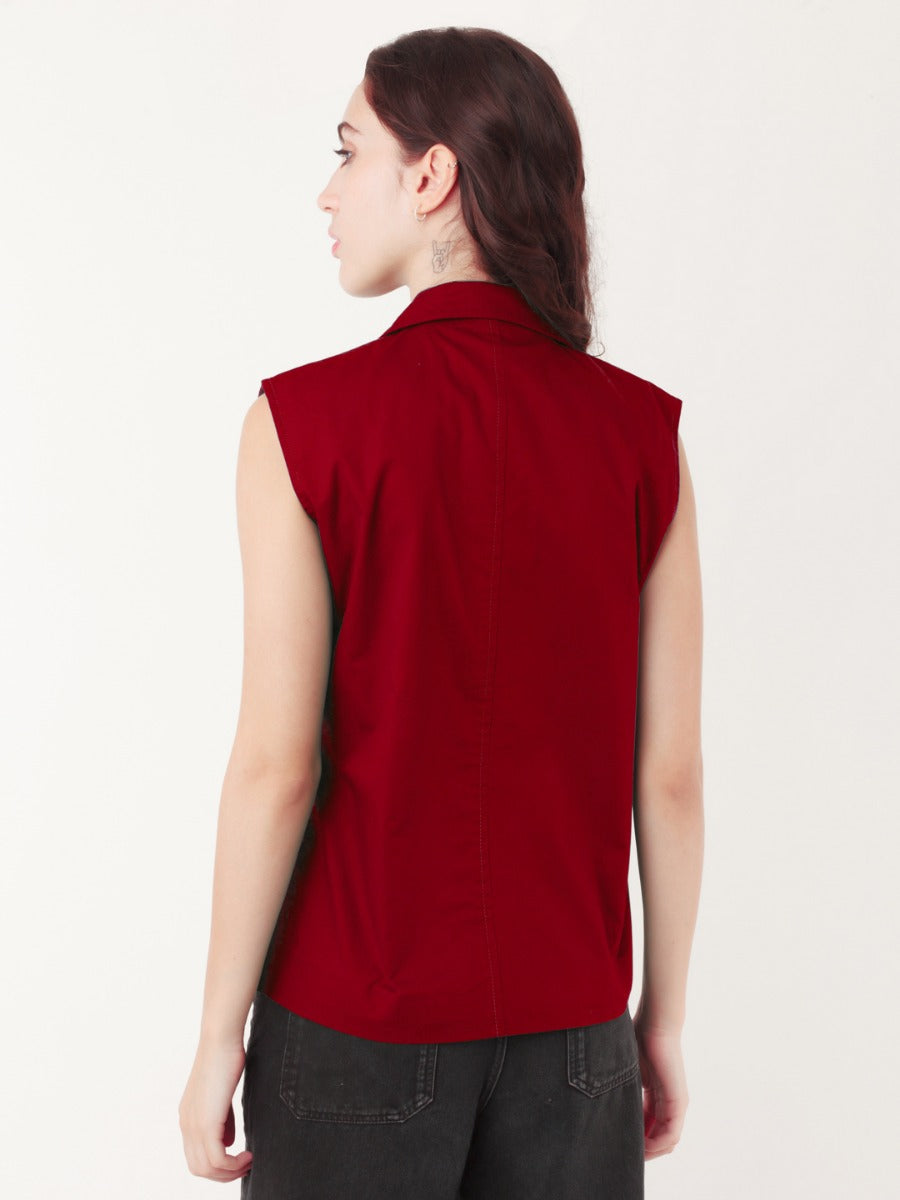 Red Solid Sleeveless Jacket For Women – Zink London