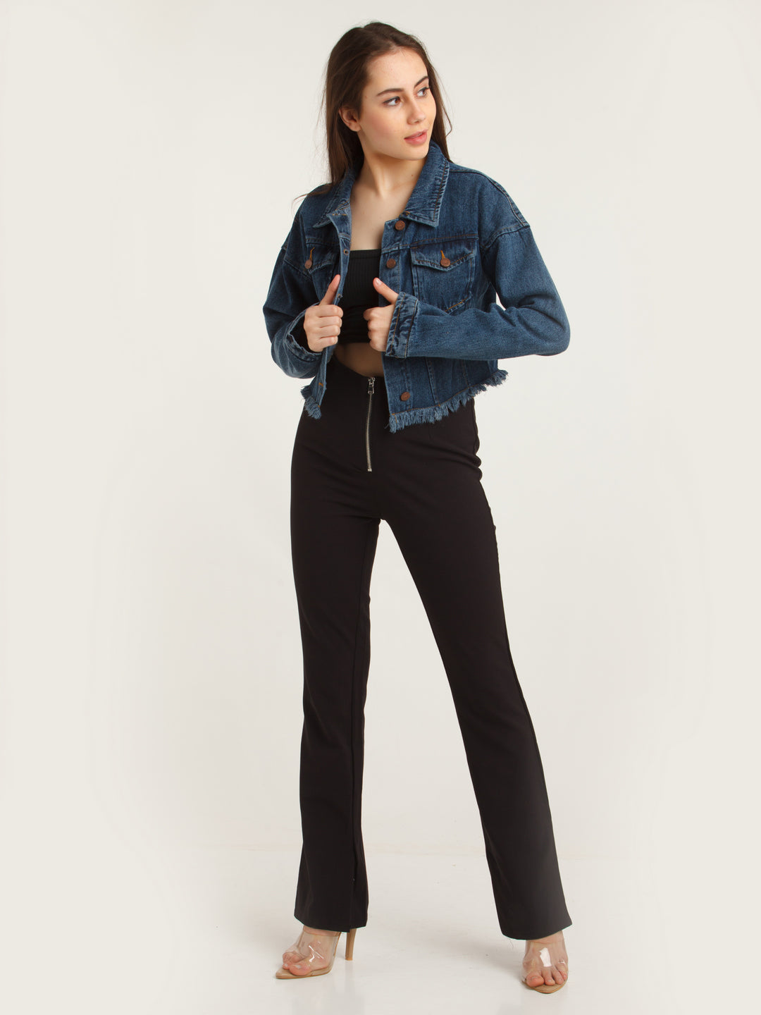 Blue Solid Straight Jacket