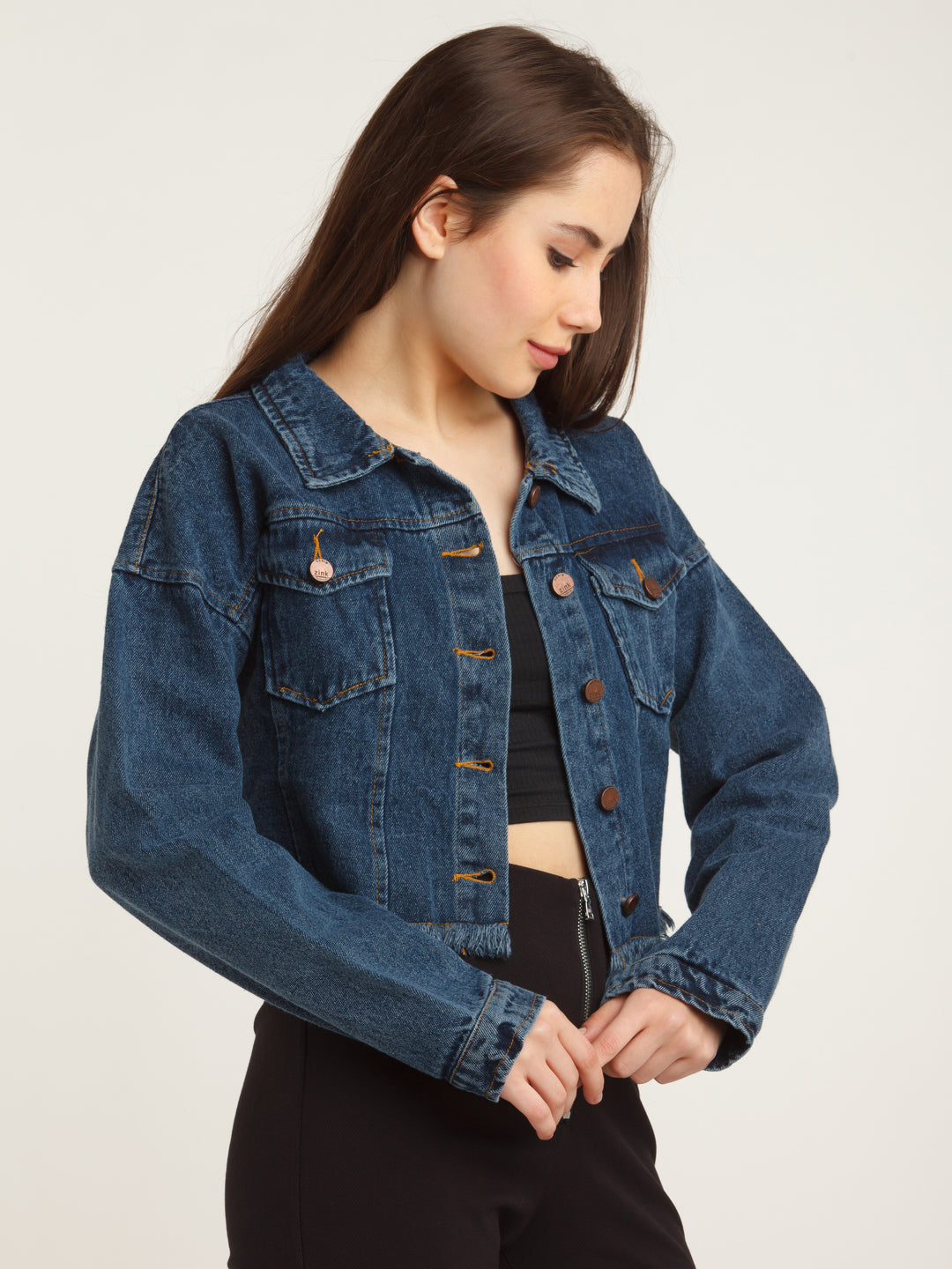 Blue Solid Straight Jacket