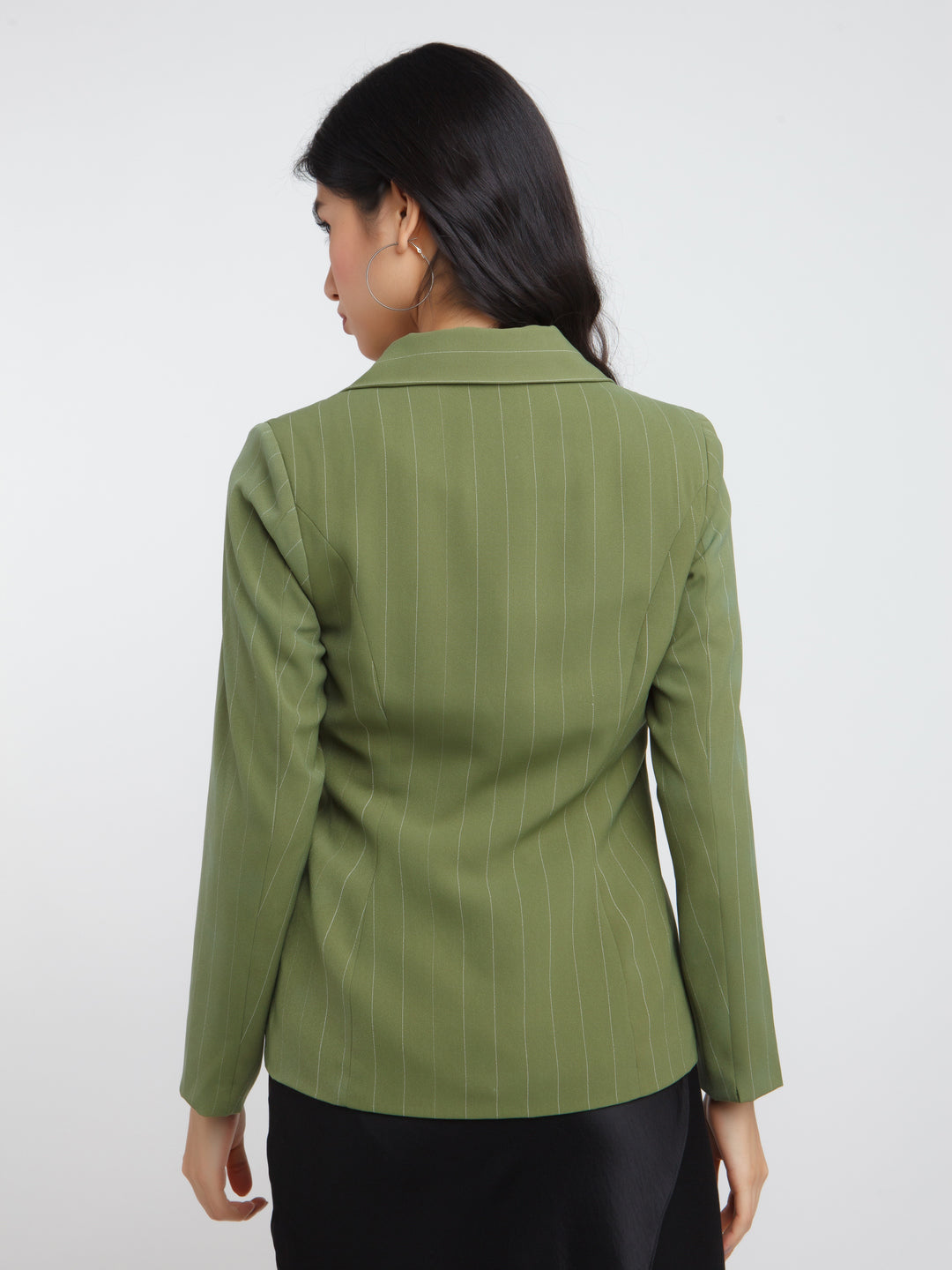 Olive Striped Fitted Blazer