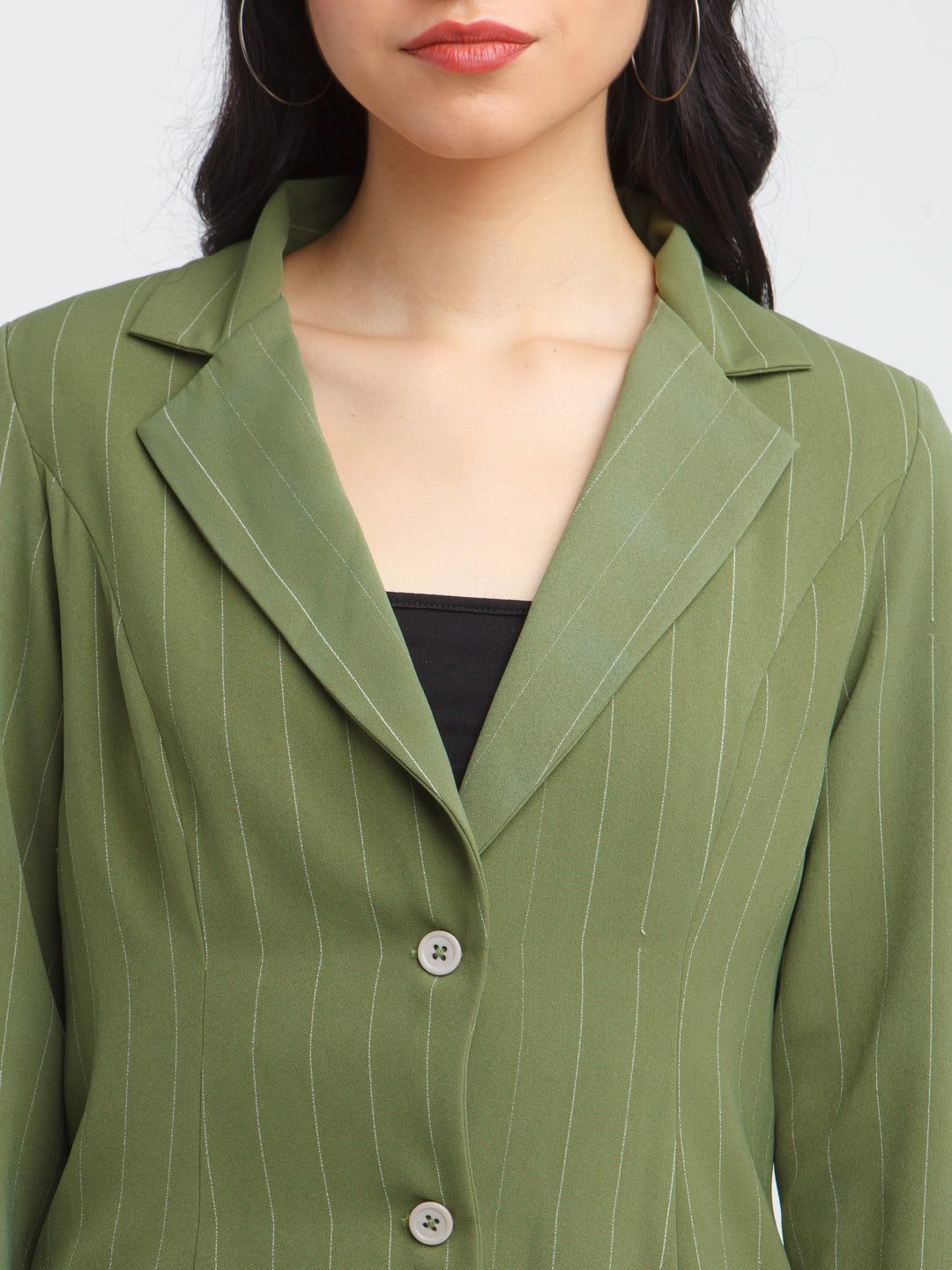 Olive Striped Fitted Blazer