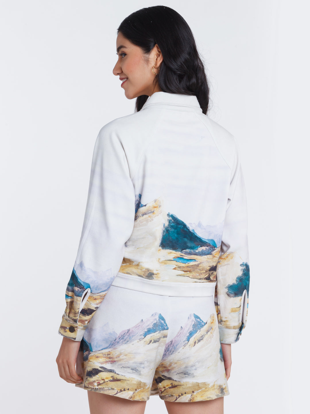 Off White Printed Buttoned Jacket For Women