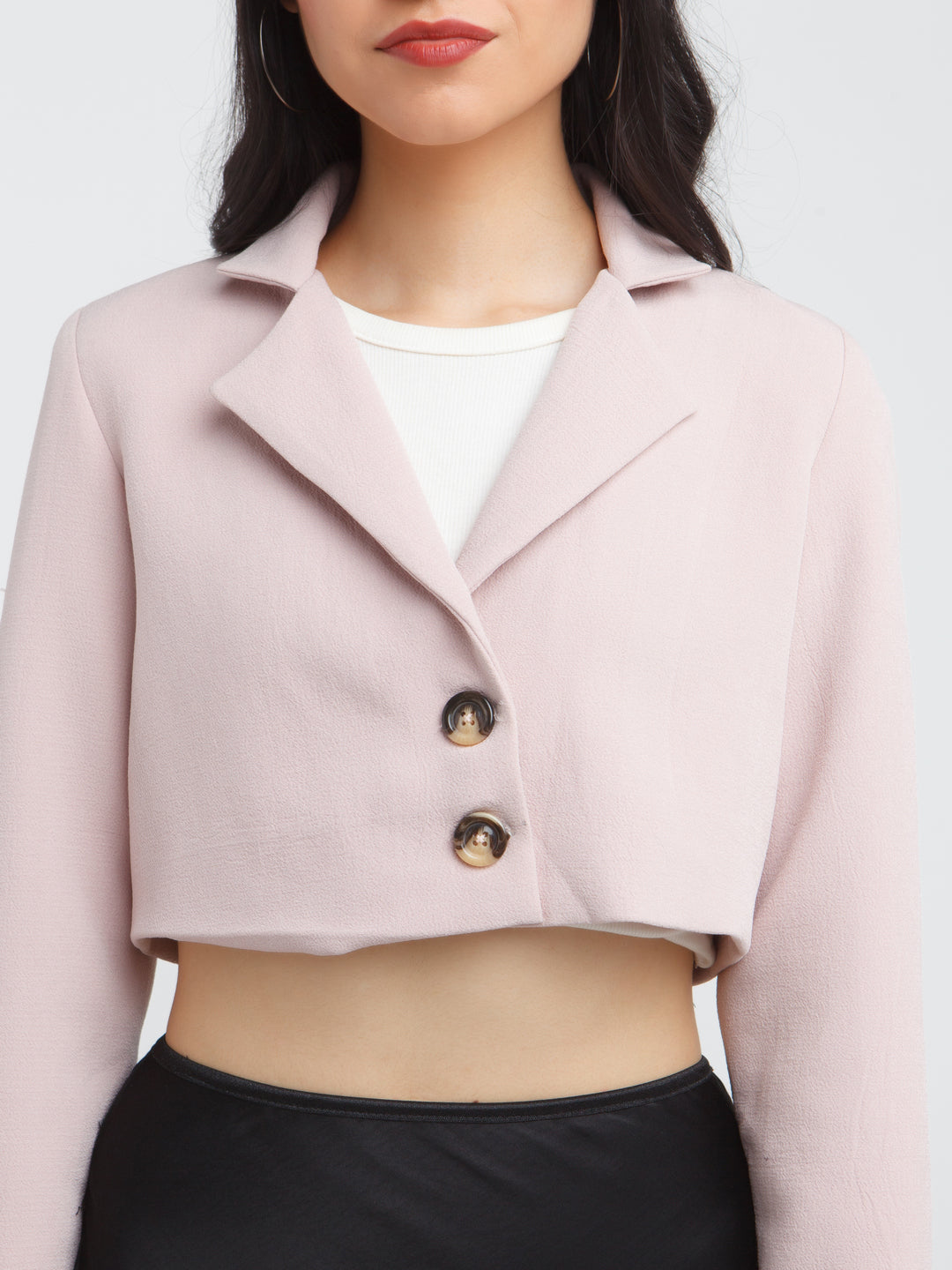 Pink Solid Crop Blazer For Women