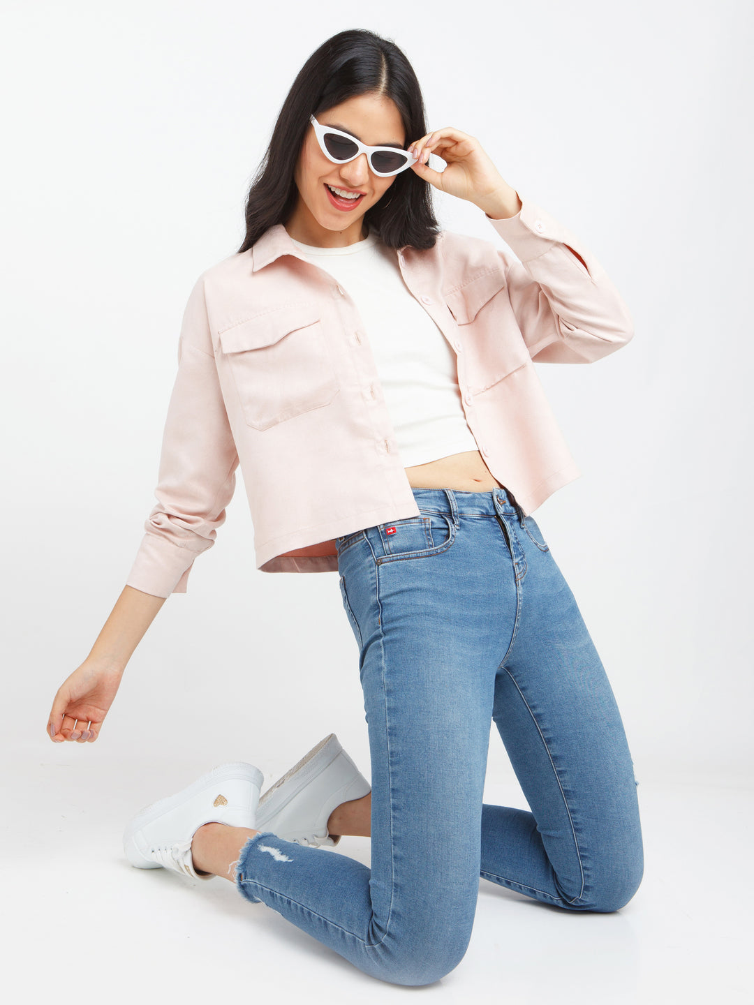 Pink Solid Fitted Jacket For Women