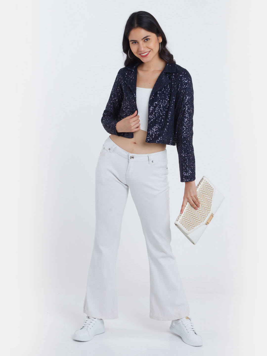 Navy Blue Solid Blazer For Women