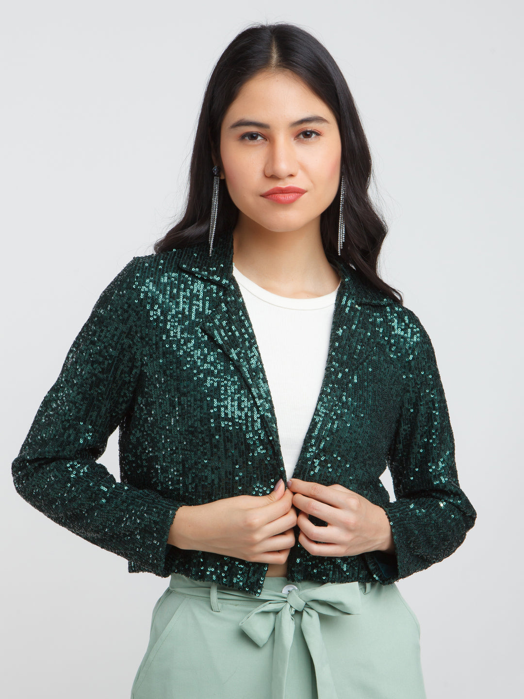 Green Solid Blazer