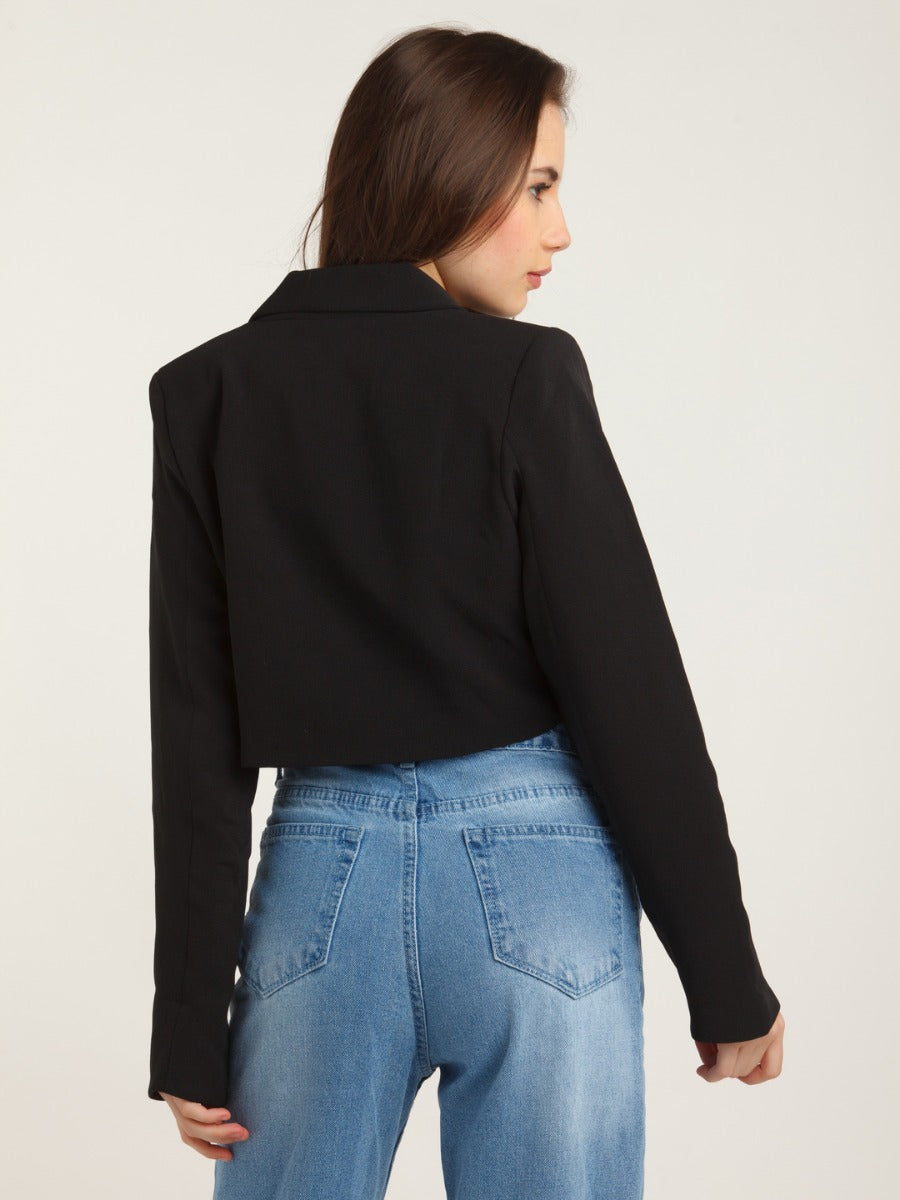 Black Solid Crop Blazer