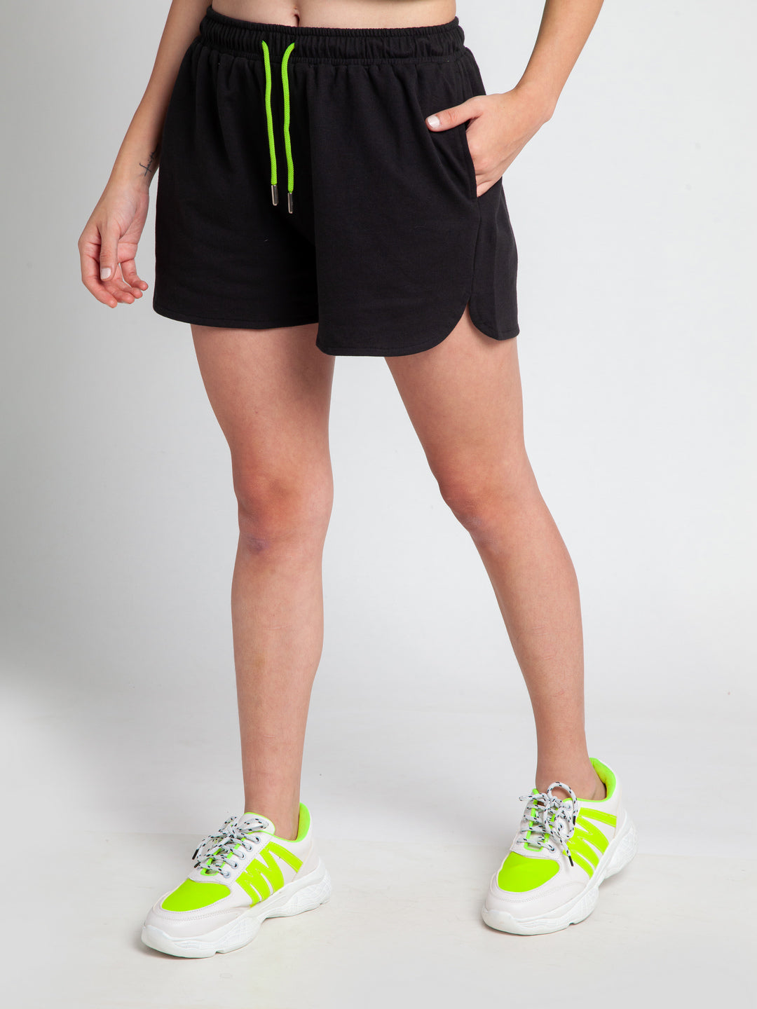 Black Solid Shorts For Women