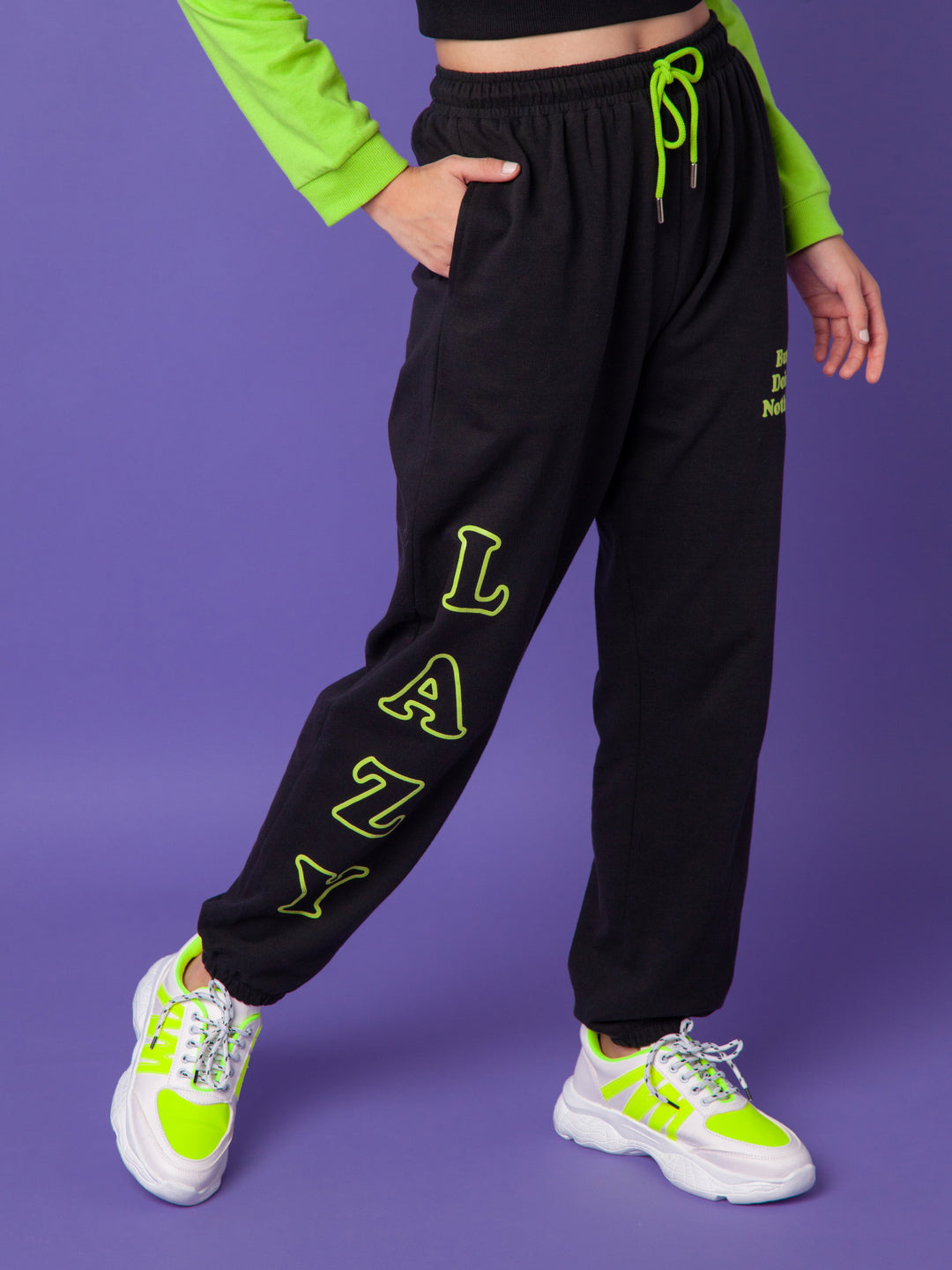 Green Printed Elasticated Joggers For Women
