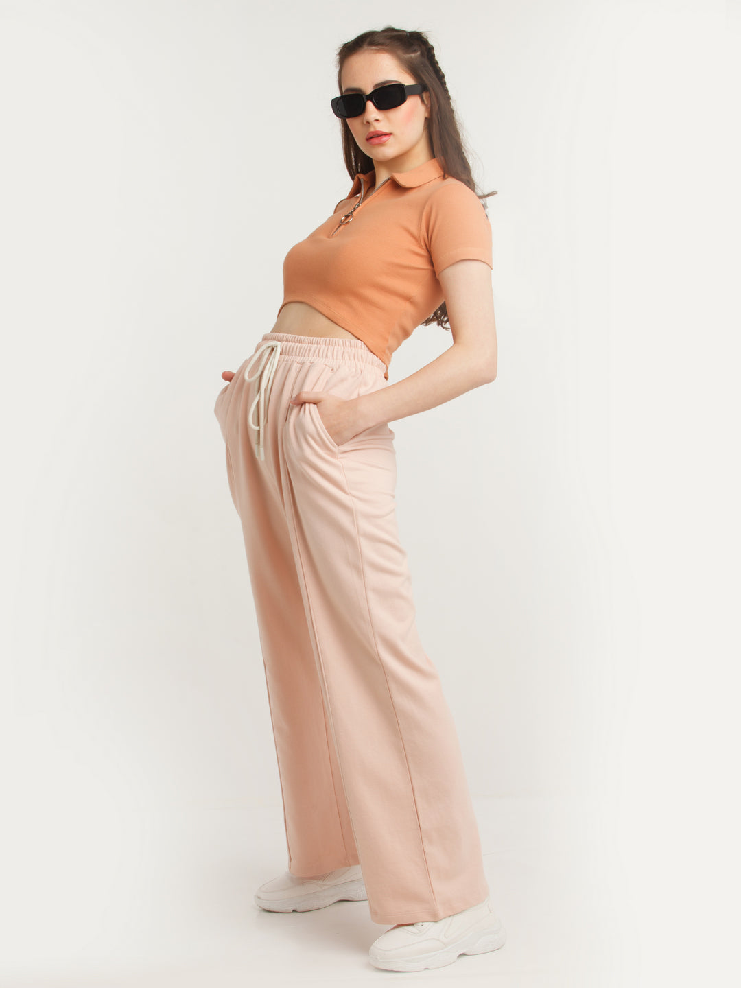 Peach Solid Joggers For Women