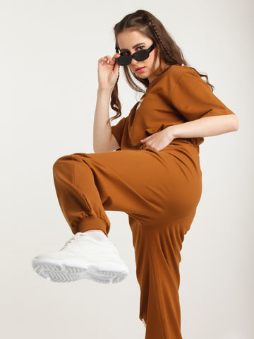 Brown Solid Joggers For Women