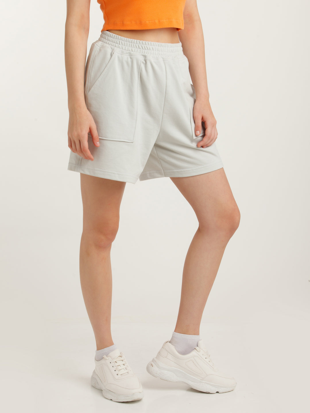 Blue Solid Elasticated Shorts For Women
