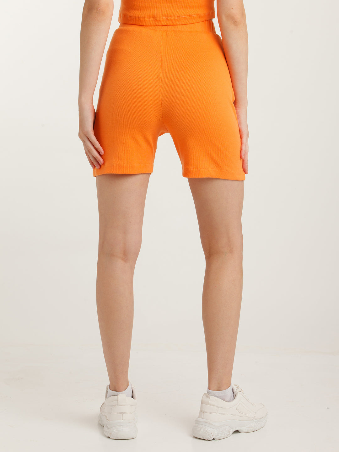 Orange Solid Fitted Shorts