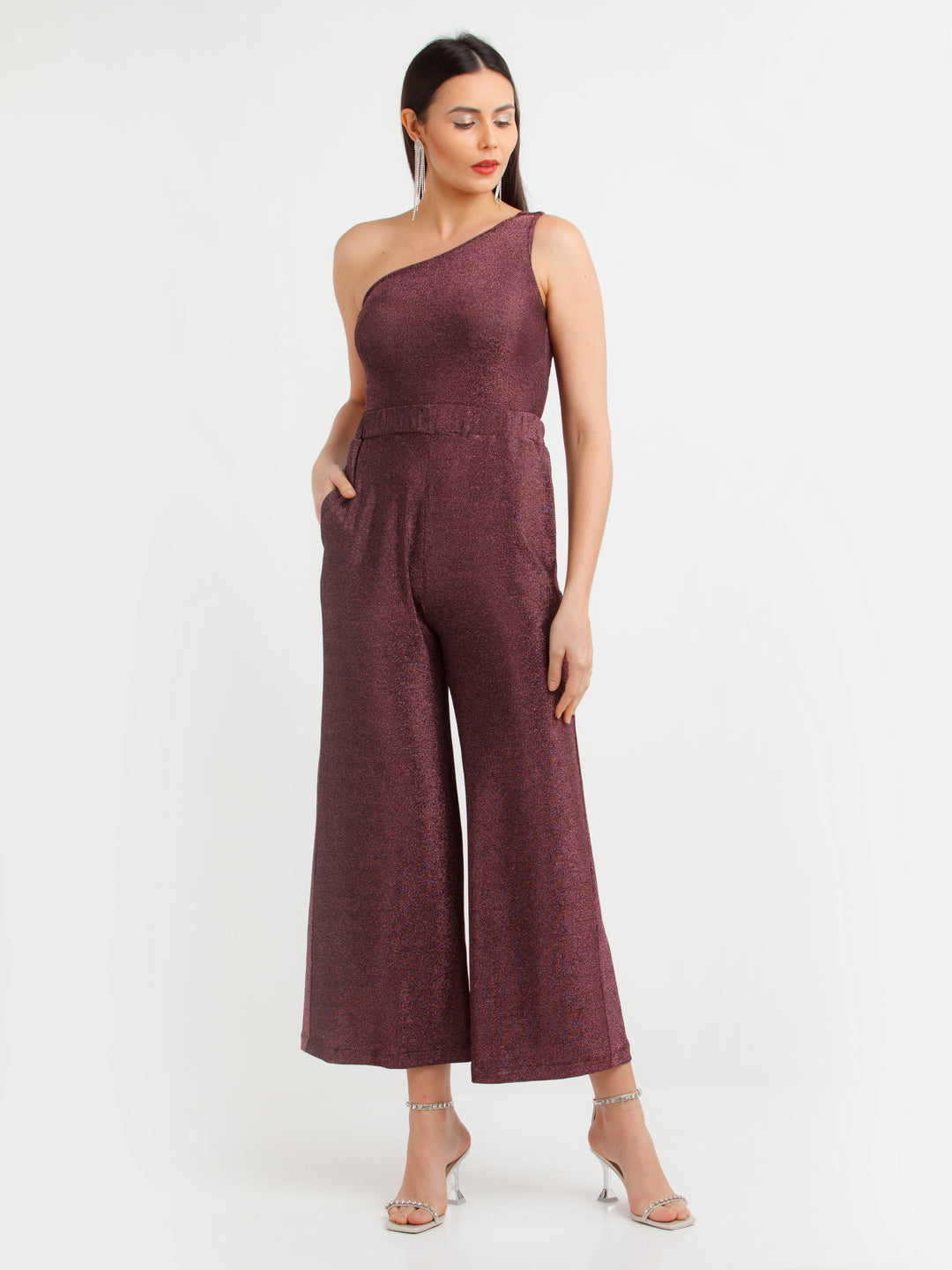 Wine Shimmer Elasticated Trousers