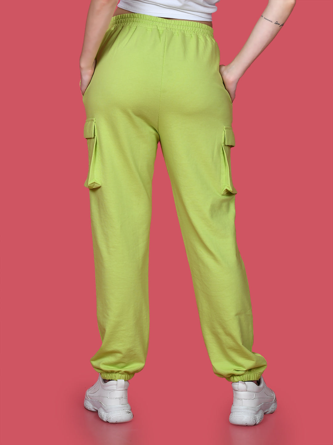 Green Solid Elasticated Joggers For Women – Zink London