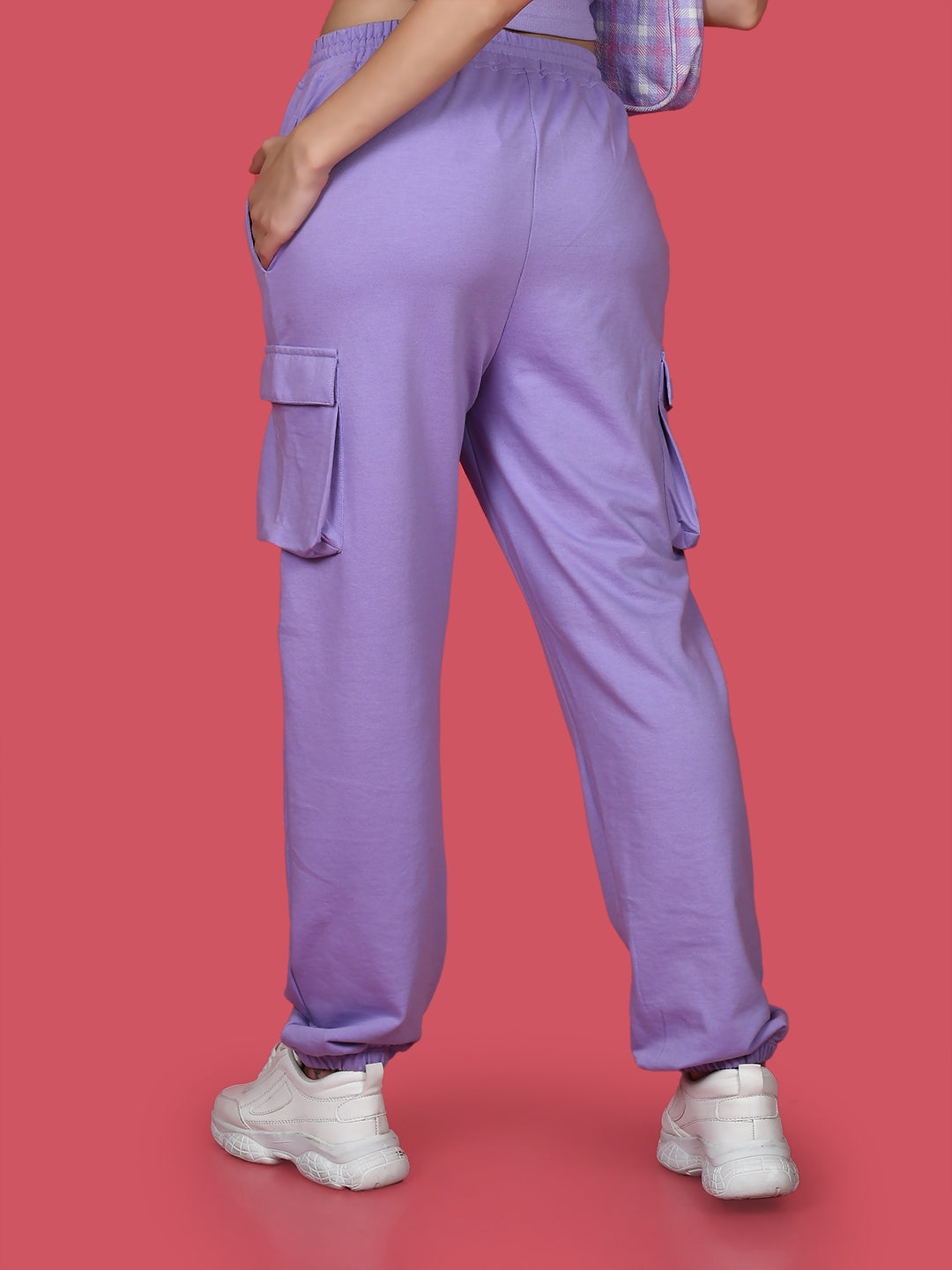 Purple Solid Elasticated Joggers For Women
