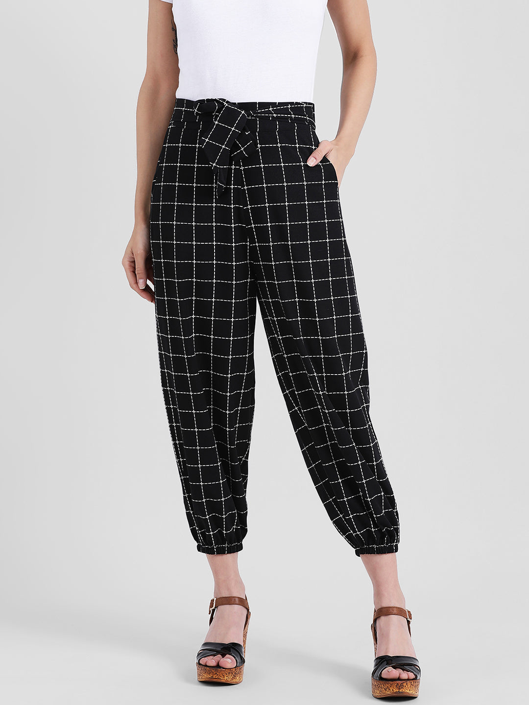 Black Checked Regular Trousers