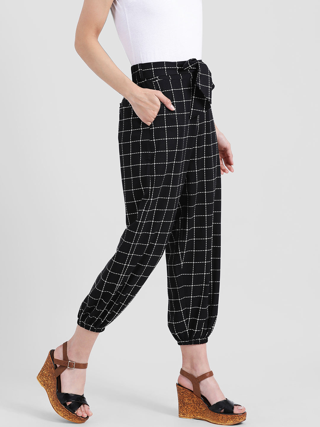 Black Checked Regular Trousers