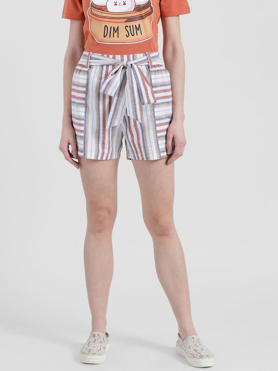 White Striped Short Pant