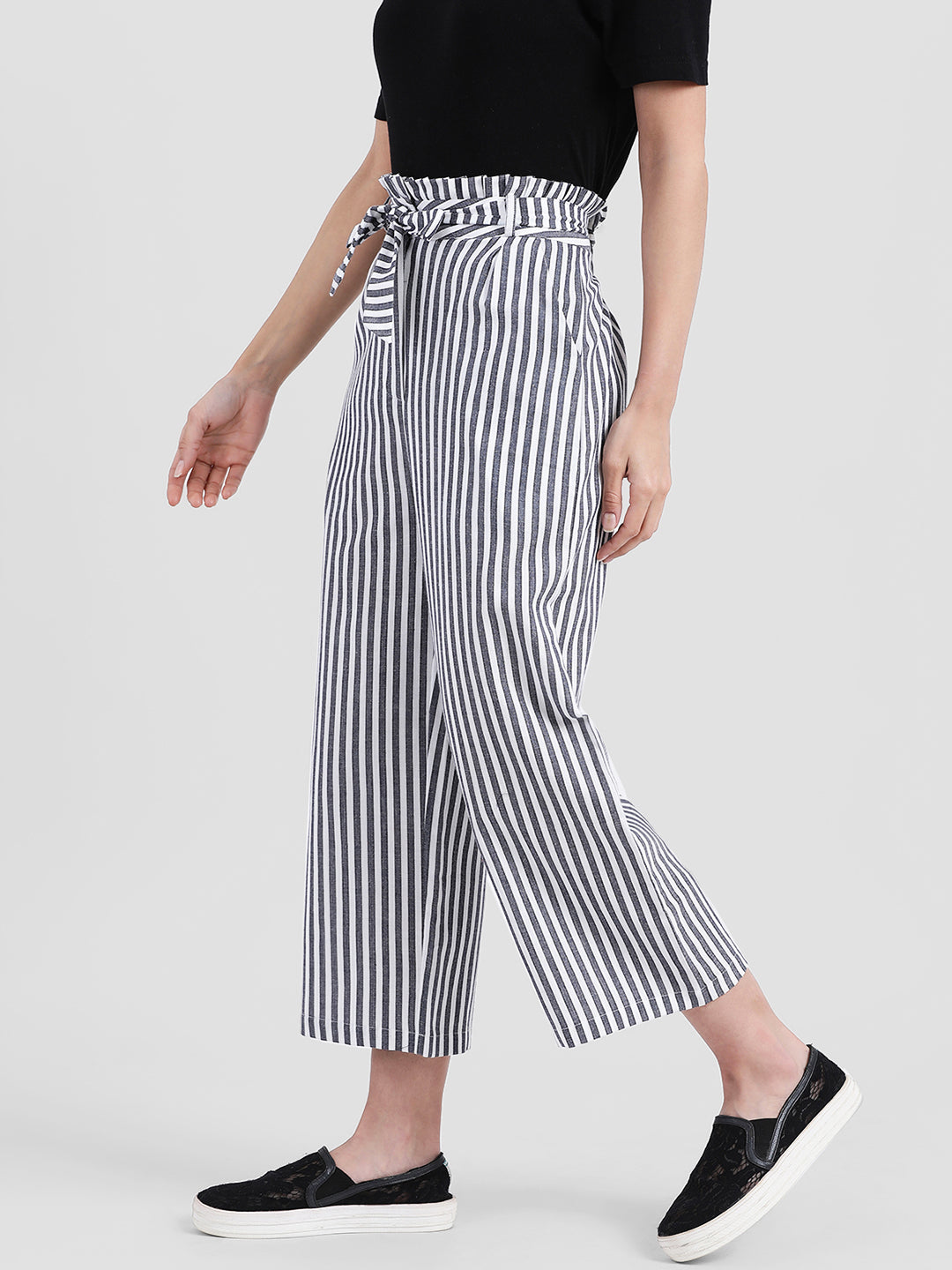 Black & White Striped Regular Trousers