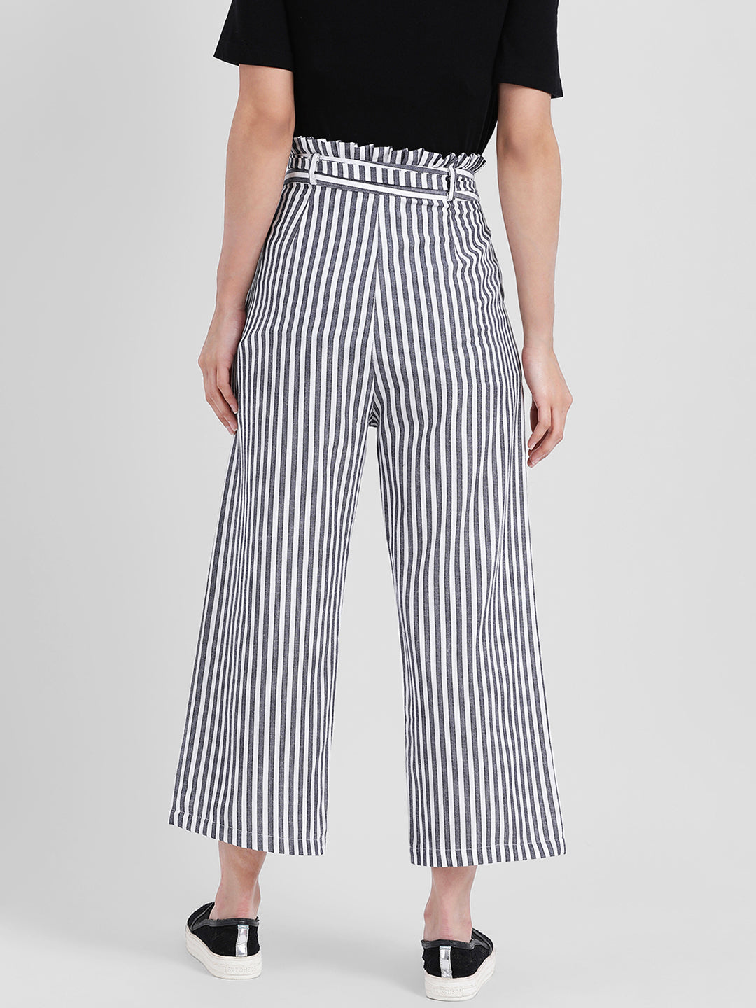 Black & White Striped Regular Trousers